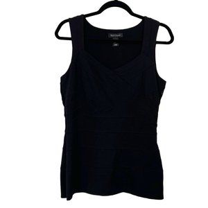 White House Black Market Womens Black V Neck Tank Top Size 10 Ribbed Textured